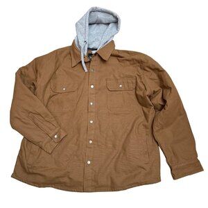 Work N Sport Men's Shirt Jacket Sz 2X Brown Canvas Flannel Lined Hooded